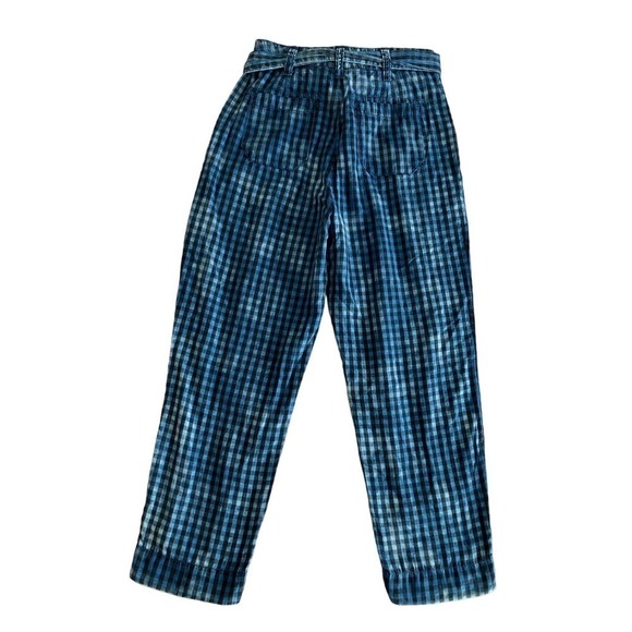 Maeve| Anthropologie Avryl Bleached Slim Pant High Waist Belt Blue Plaid Size 4 - Picture 8 of 8